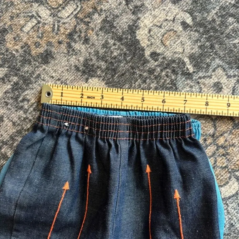 Vintage 1970s Toddler Boys Shorts Lot T2 Denim Blue Orange Retro